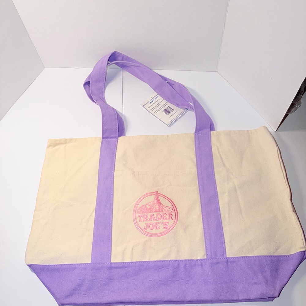 Lavender Trim Canvas Tote Bag